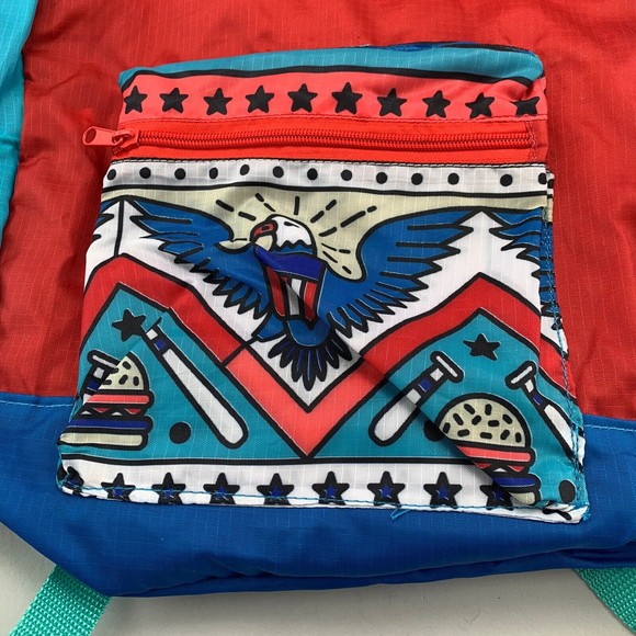 Chubbies Stowaway Lightweight Zip Backpack Patriotic Eagle USA Design Blue Red - Picture 4 of 6